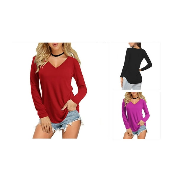 Sonducket Camiseta de manga larga para mujer camisetas informales de Color solido para mujer jersey ropa basica ropa deportiva de poliester para Prendas para la parte del cuerpo Rojo L Sonducket AP008...