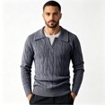 thumbnail image 5 of Sorvello Men's Fake Two Piece V Neck Cable Knit Sweater Long Sleeve Casual Fall Winter Pullover Top Layering Loungewear Dark Gray XXXL, 5 of 7