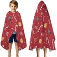 thumbnail image 3 of Red Christmas Candy Cane Pattern Hooded Bath Towel，50"x30" for Ages 3 To 12 Kids, Quick Dry Lightweight Soft Microfiber Hood Beach Towel Cover Up for Kids, 3 of 7
