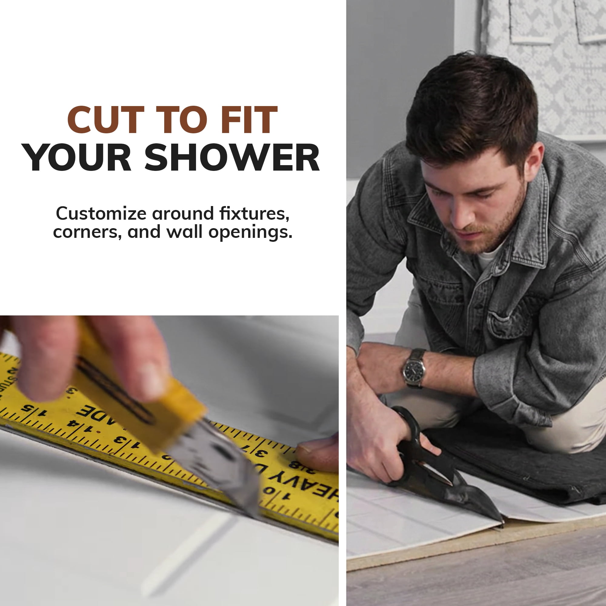 Subway Tile PVC Glue-up Tub and Shower Wall Panels Surround in Gloss White (96 Sq.ft) - 1 Piece