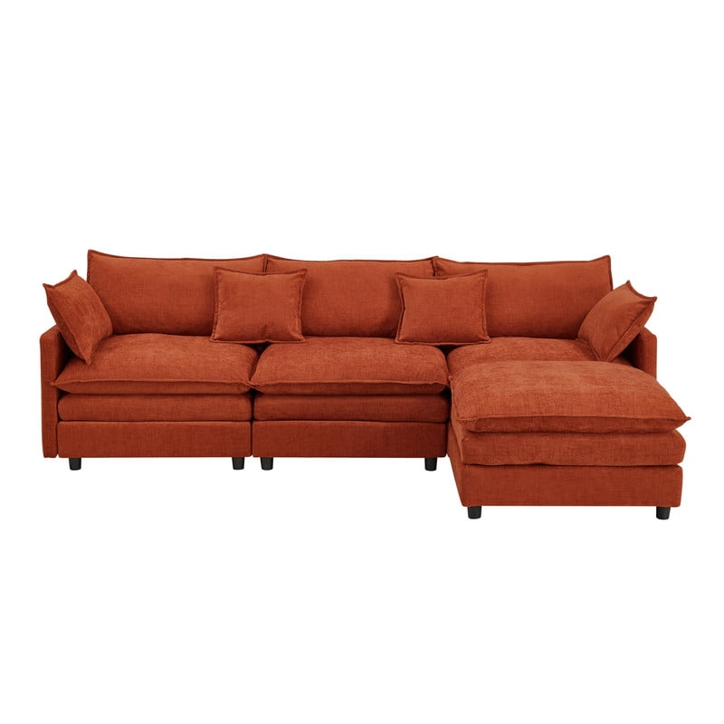 105" Modular Sectional Couch, 3-Seater Soft Chenille L-Shaped Sofa with Ottoman, Upholstery Sofa Couch with Pocket Coil & High-Density Foam for Living Room