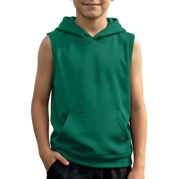 Fgnfyis Boys T Shirts Sleeveless Hoodie Muscle Tee Workout Shirt Soft Basic Tee Athletic for Kids Boys Tank Tops Army Green 5-6 Years
