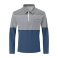 thumbnail image 5 of YLSDY Men's Long Sleeve Turn Down Collar Shirt Color Block Zipper T Shirt with Pocket Blue S, 5 of 5