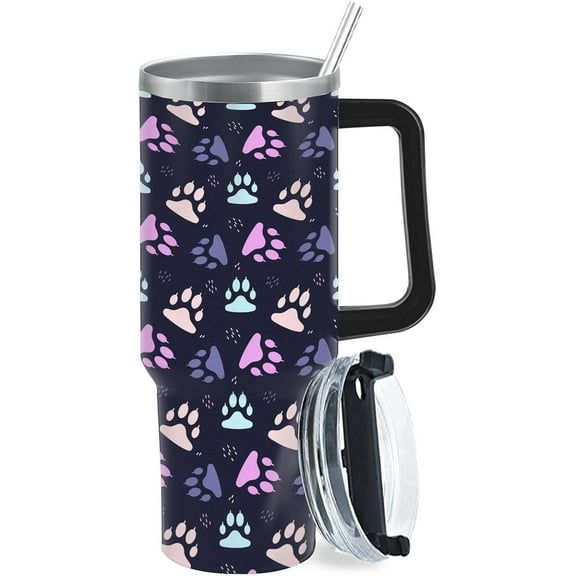 Funny Cute Dog Paws 40oz Tumbler With Handle Gifts For Family Skinny Wine Tumbler With Lid For Beach