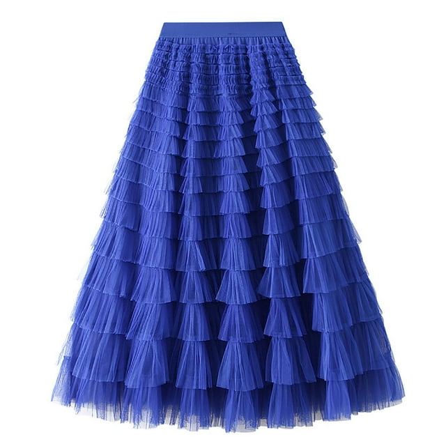Birdeem Womens Solid Color Ruffled Mesh Skirt High Waist Prom Poached Skirt Half-Length Skirt