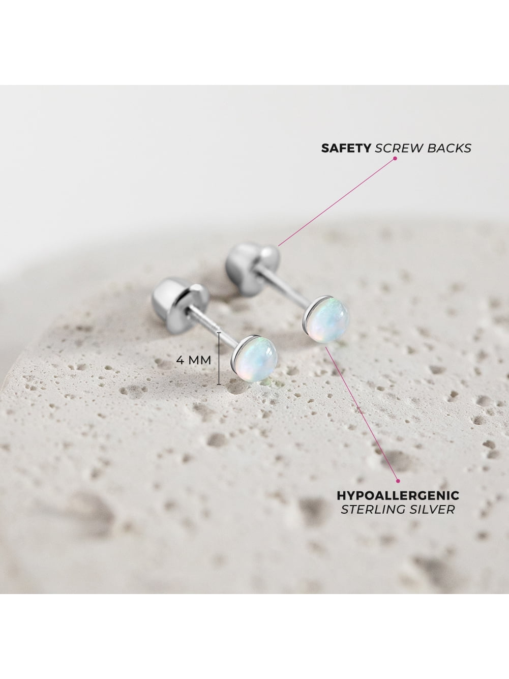 Opal Button 4mm Baby / Toddler / Kids Earrings Screw Back - Sterling Silver
