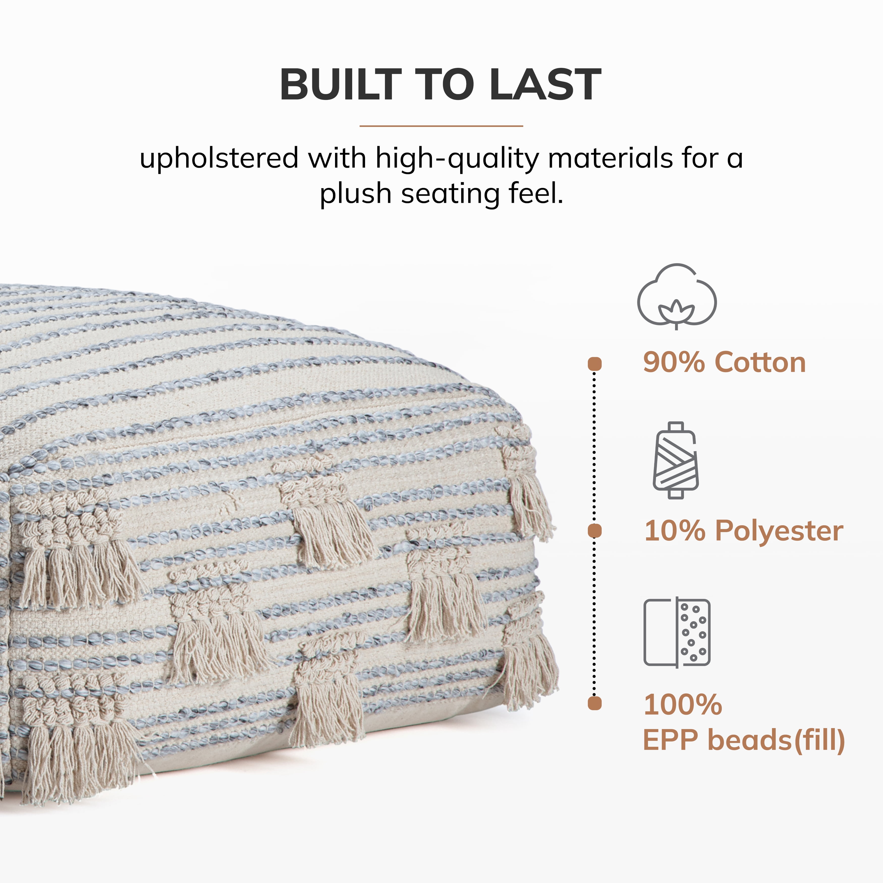 Anji Mountain Beige Cotton Polyester Square Poufs