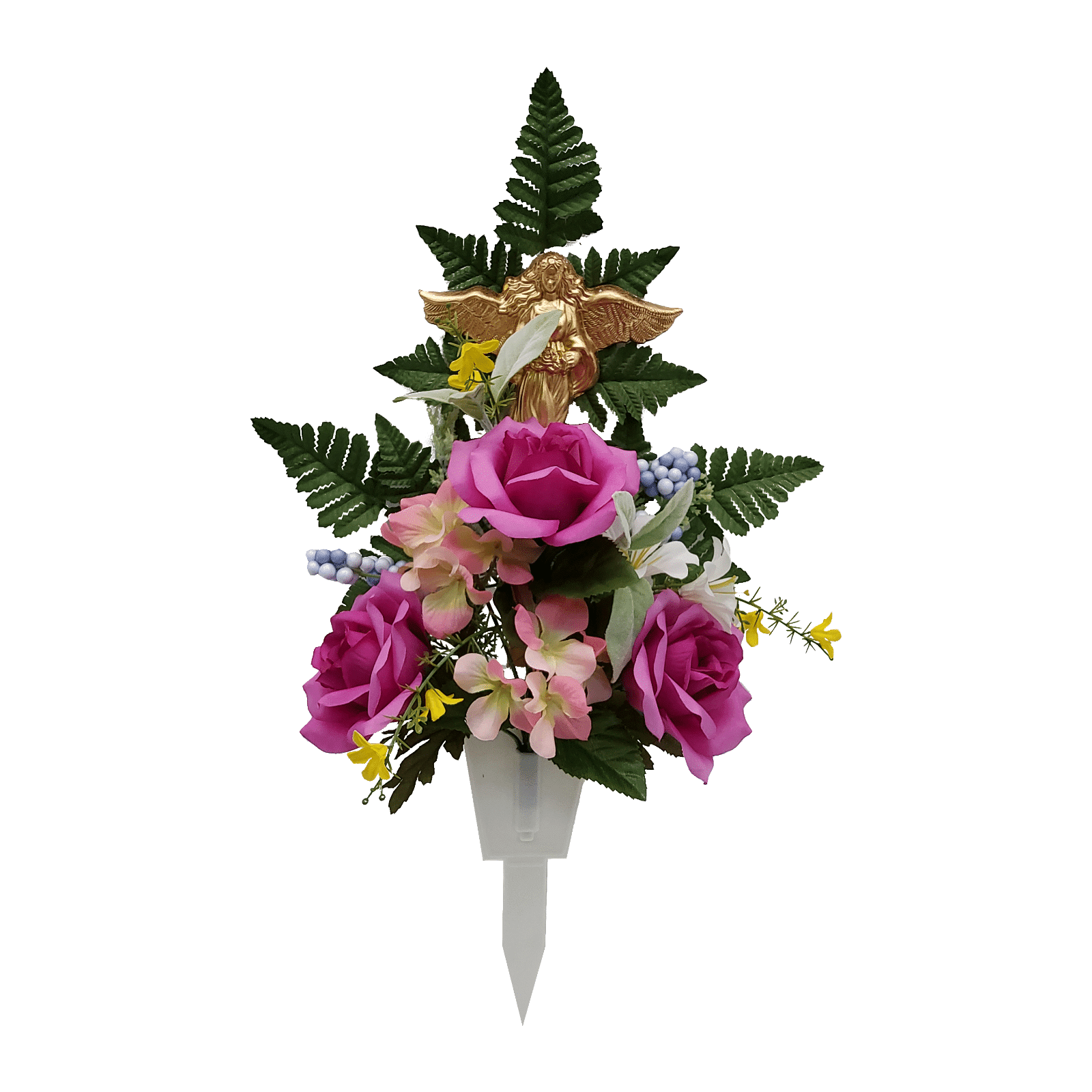 Mainstays 20.5" Artificial Flowers, Memorial Stake, Rose, Purple Color, Angel Decor.