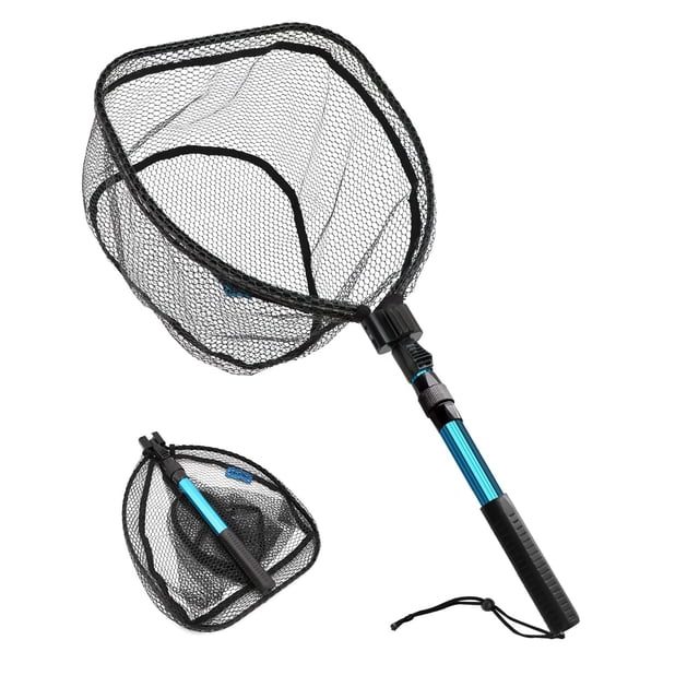 SAN LIKE Fishing Net Collapsible Telescopic Pole Fishing Net - Folding Extend Rubber Coated Freshwater Saltwater Landing Net for Trout Bass Steelhead Salmon