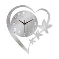 thumbnail image 1 of Reloj de pared con forma de corazón y flores, arte de pared, silencioso, sencillo, elegante, minimalista, decoración para Plata, 1 of 9