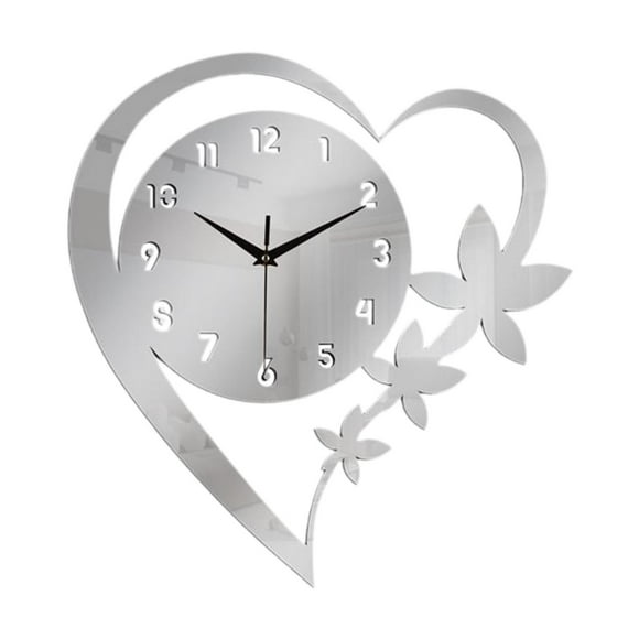 Reloj de pared con forma de corazón y flores, arte de pared, silencioso, sencillo, elegante, minimalista, decoración para Plata