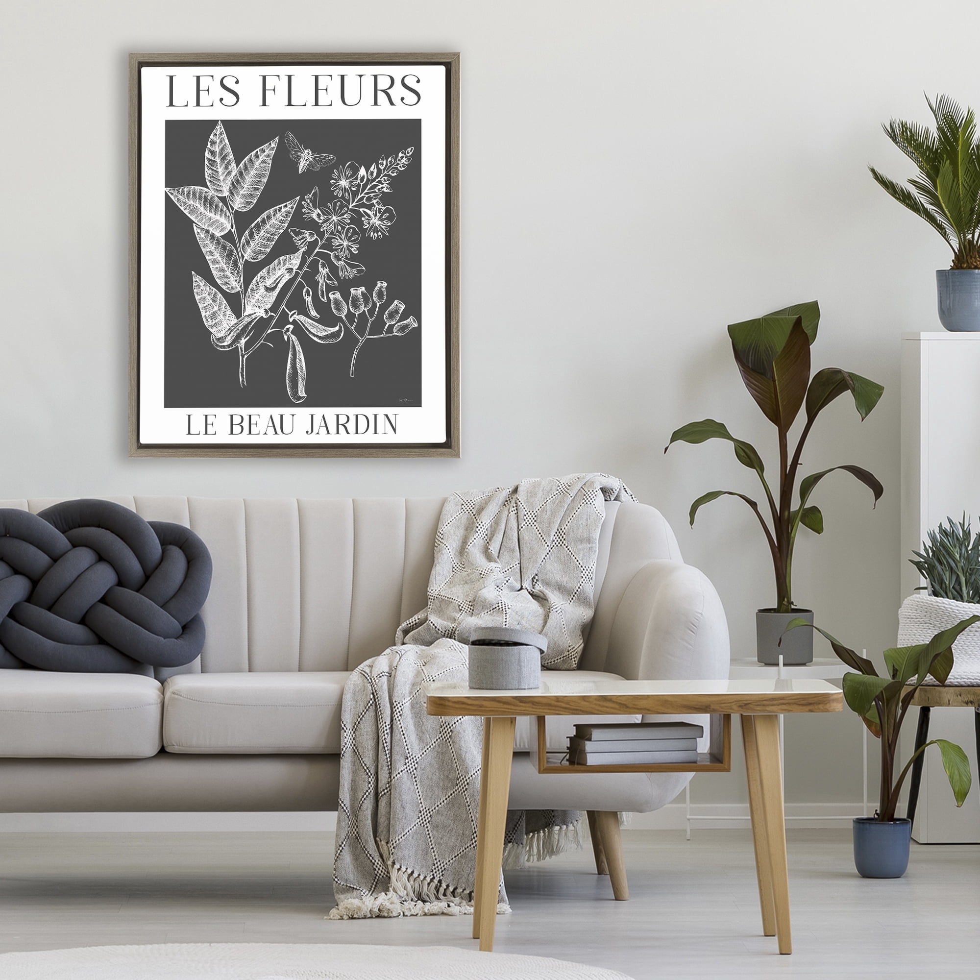Stupell Industries Les Fleurs Black & White Contour Brown Framed Floater Canvas Wall Art, design by Lux + Me Designs