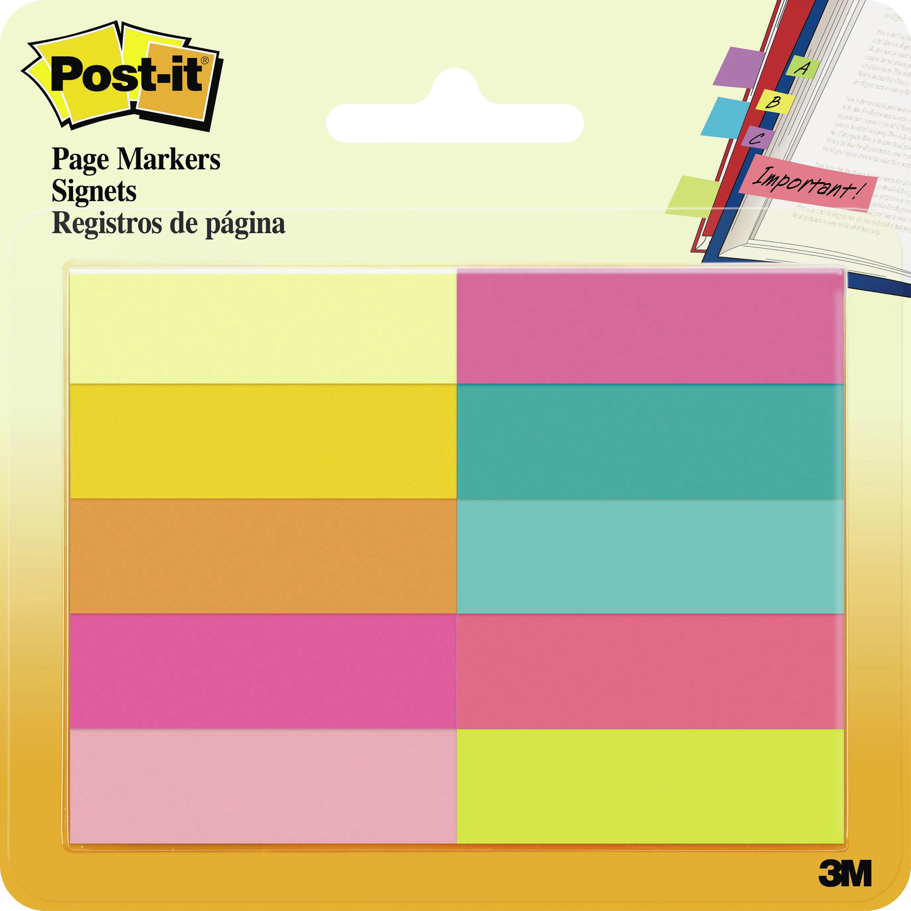 Post-it Page Flag Markers, Assorted Bright Colors, 50 Sheets/Pad, 10 Pads/Pack -MMM67010AB