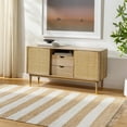 thumbnail image 3 of Hauteloom Moby Recycled Material Striped Farmhouse Hallway, Kitchen Runner Rug - Casual Performance Carpet with Tassel, Fringe - Orange, White - 2'6" x 8', 3 of 8