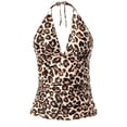 thumbnail image 2 of DHFJKG Women's V Neck Halter Tops Y2k Ruched Leopard Summer Going Out Cami Swim Tops Trendy Beachwear, 2 of 4