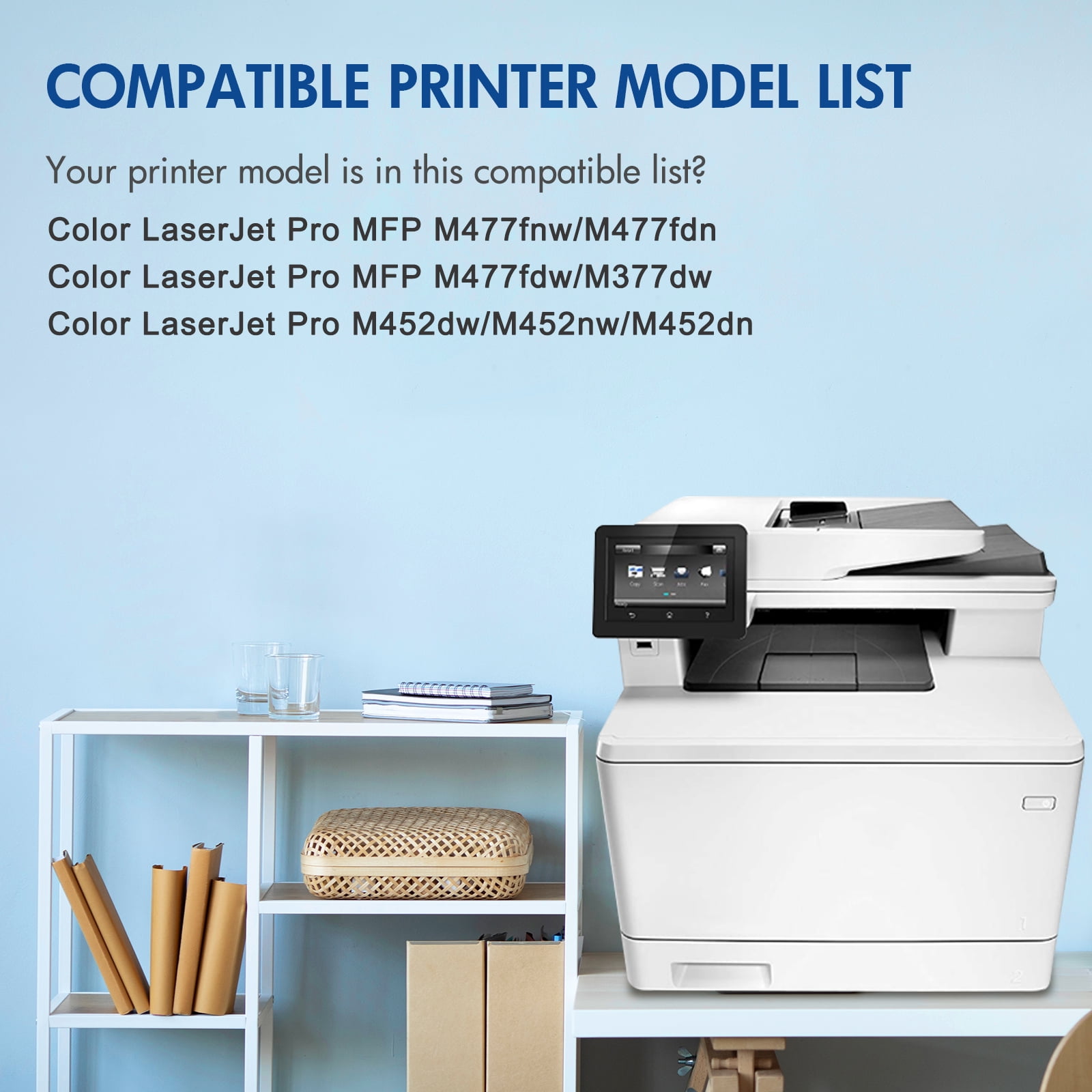 Compatible for HP 410X Toner Cartridges Pack of 4 410X 410A CF410X CF410A Laserjet MFP M477fdw M477fnw M477fdn Pro M452dn M452dw M452nw M477 M452 Printer Ink