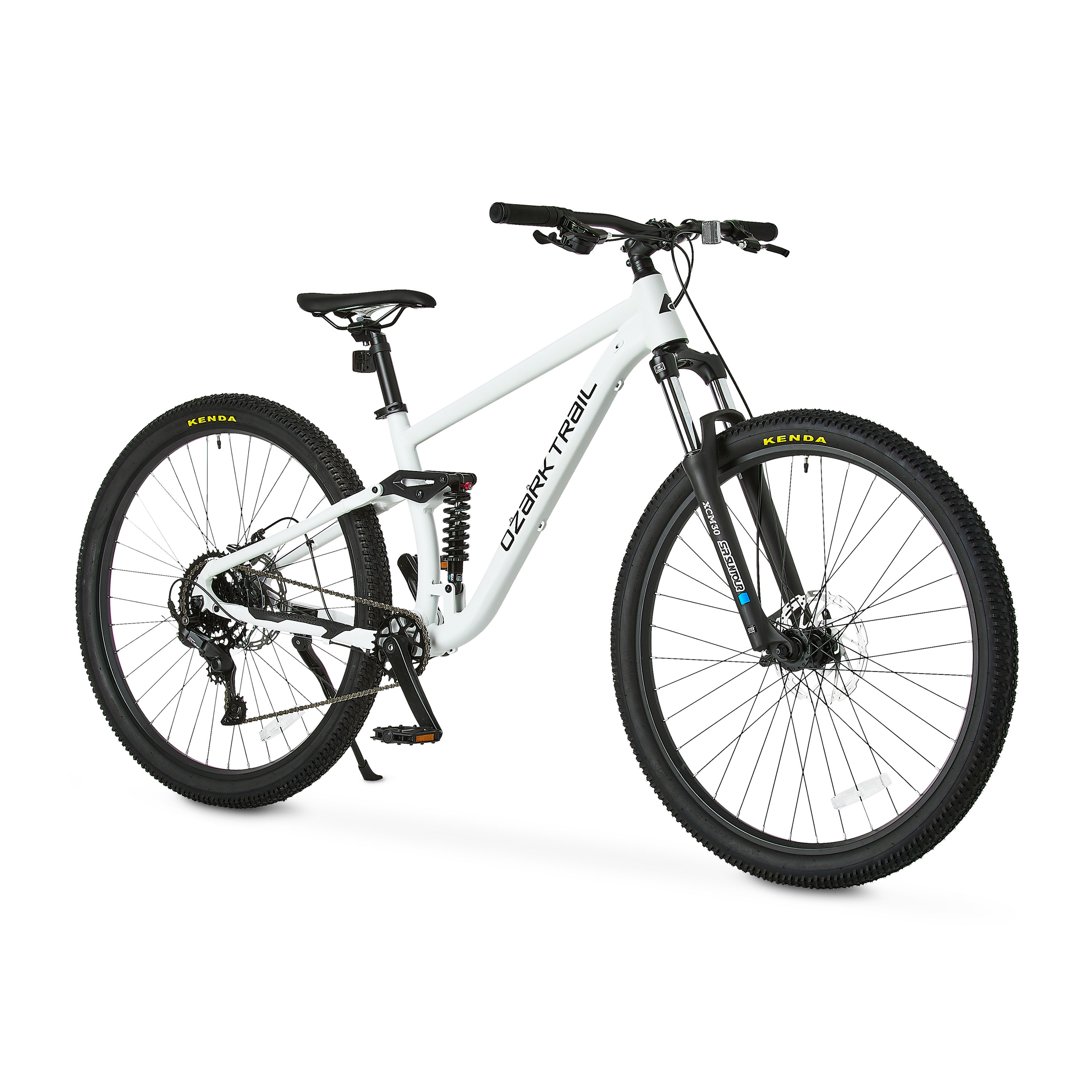 Bicicleta de montaña de suspensión total FS.2 Slalom 29 de Ozark Trail, cuadro grande, para ciclistas de 5 pies 10 pulg a 6 pies 2 pulg o más, color blanco hueso, adulto unisex 2