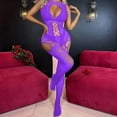 thumbnail image 2 of Odeerbi Women's Lingerie Bodysuit Set 2025 Valentine's Day Sexy Solid Color Mesh Cloth Transparent Hollow Socks And Nightwear Set Purple, 2 of 5