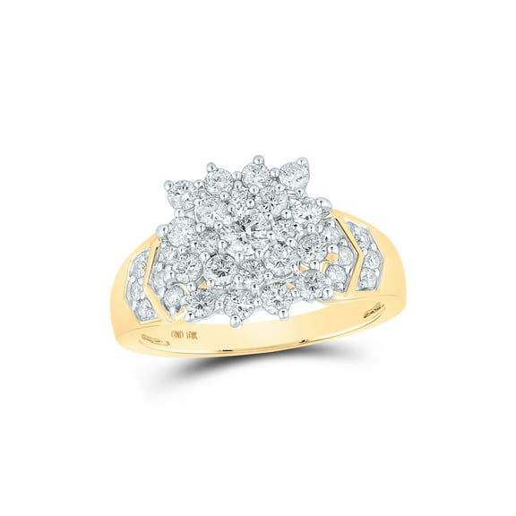 10kt Yellow Gold Womens Round Diamond Cluster Ring 1 Cttw