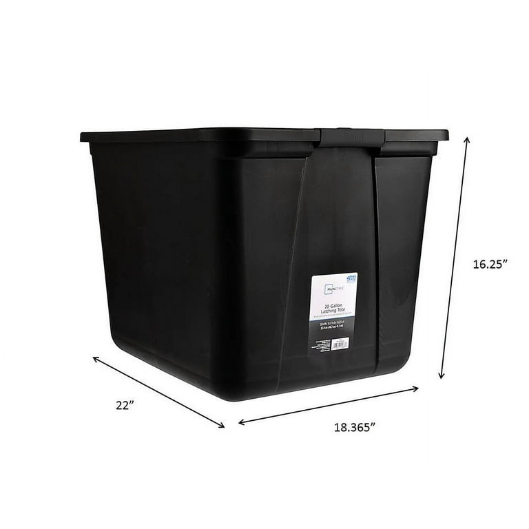 Mainstays 20 Gallon Plastic Latching Storage Container, Black Base and Lid,  Set of 2 