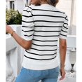 thumbnail image 2 of SWSMCLT Women's Soft Knit Tshirt Striped Puff Sleeve Casual Crewneck Knitted Tee Top Short Sleeve Sweater Fall Fashion Cute Loose Spring White Large, 2 of 5