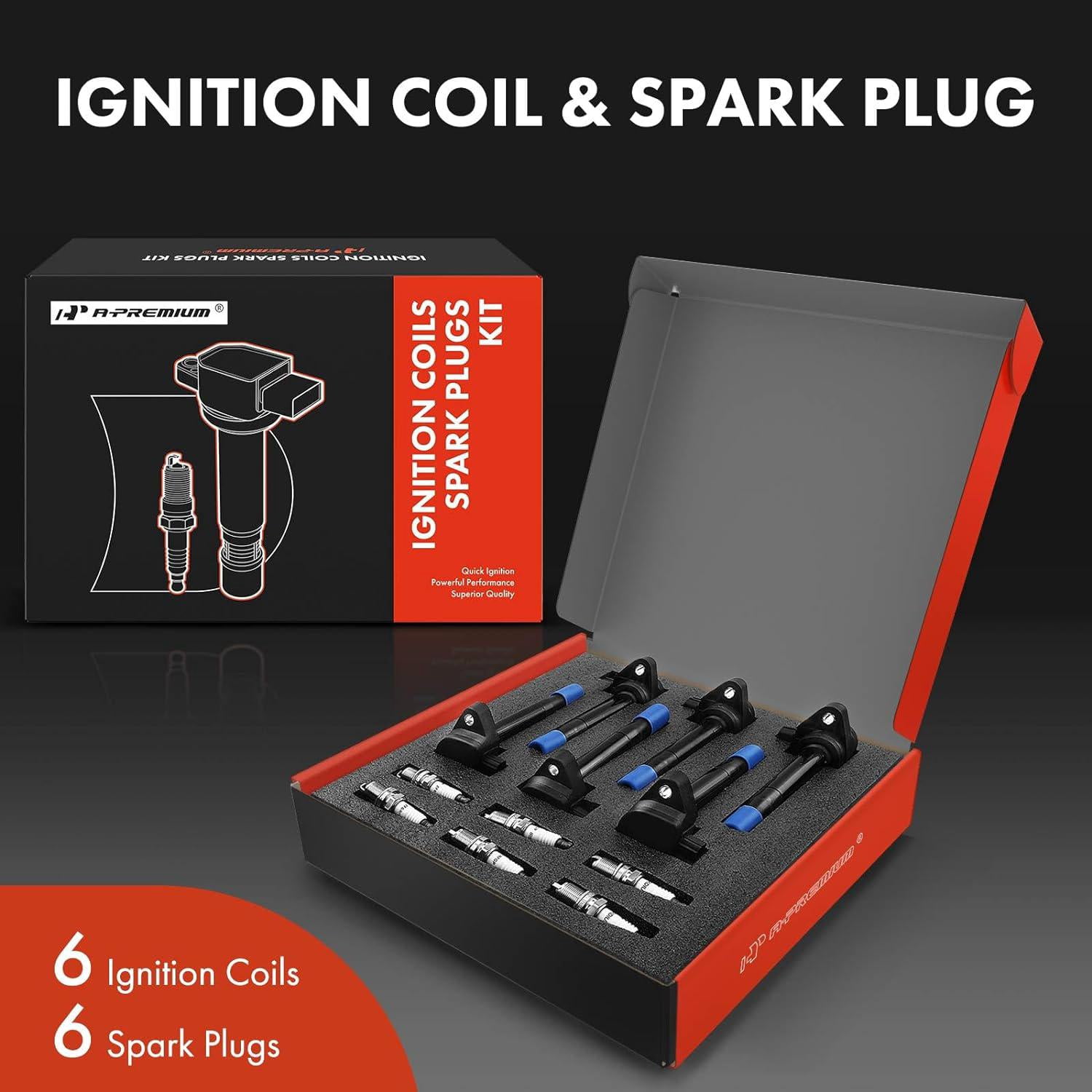 A-Premium Ignition Coil Pack and Iridium Spark Plugs Set for Honda Accord Acura RL TL TSX, 6 Count