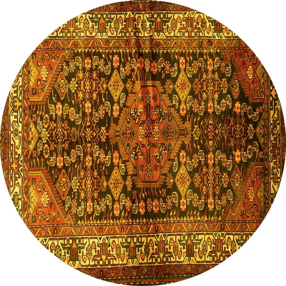 Ahgly Company Indoor Round Persian Yellow Traditional Area Rugs, 5' Round