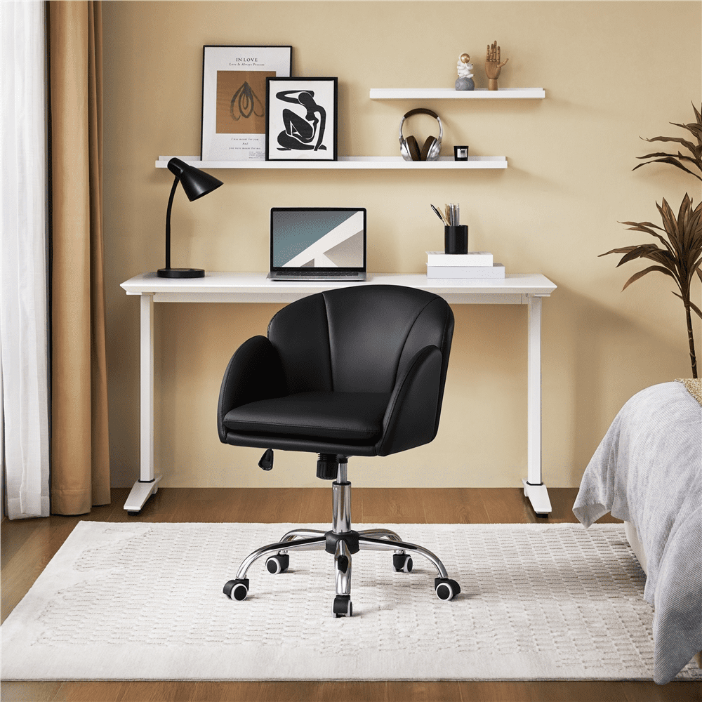 Alden Design Modern Rolling Desk Chair with Armrests for Home Office, Black