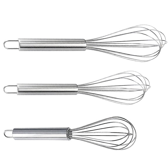 3 Pcs Stainless Steel Whisks, Manual Egg Beater Set, 8/10/12 inch Balloon Whisk for Baking, Cooking, Kitchen Utensils