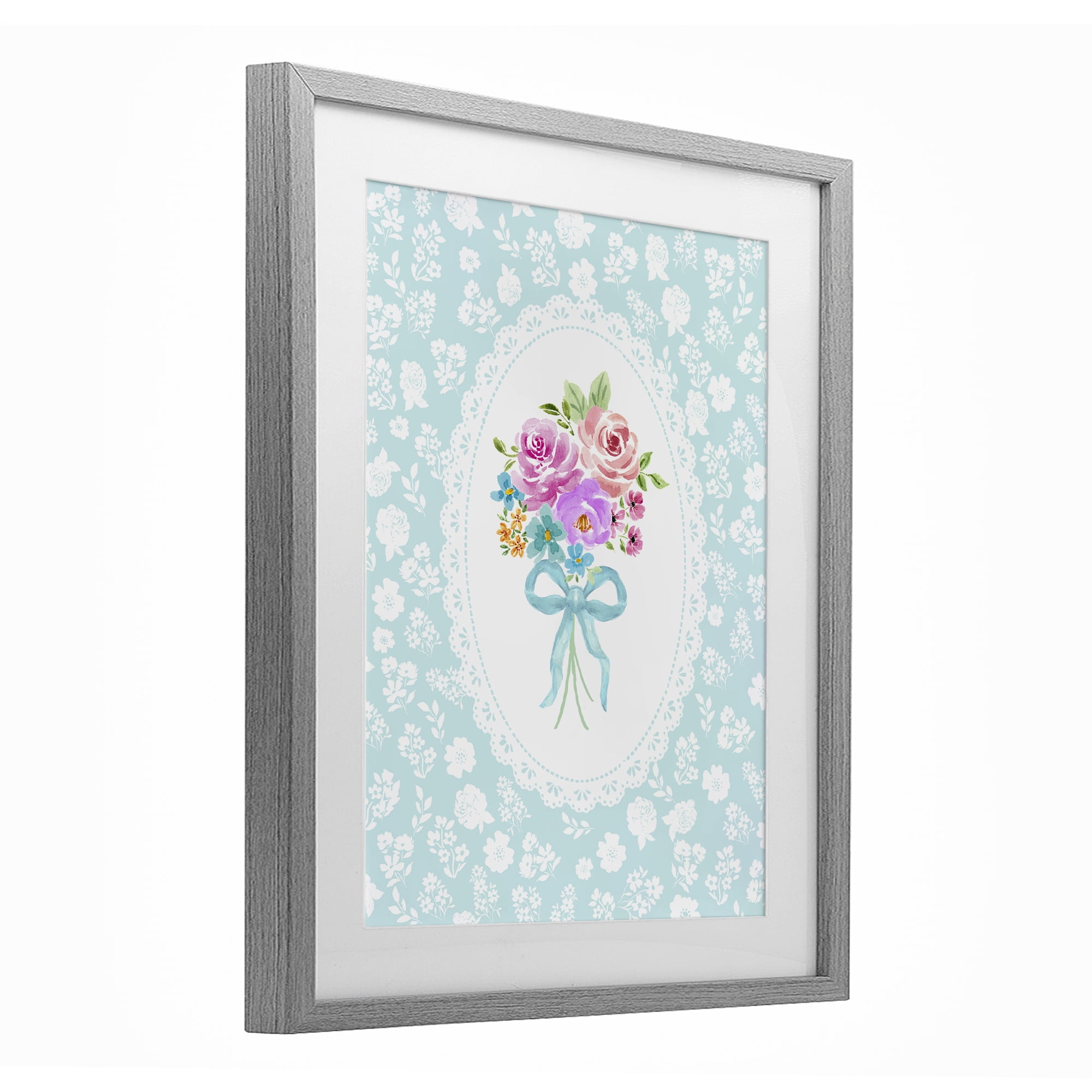 Stupell Industries Aqua Feminine Bouquet Gray Framed Print Under Glass, design by Corinne Haig