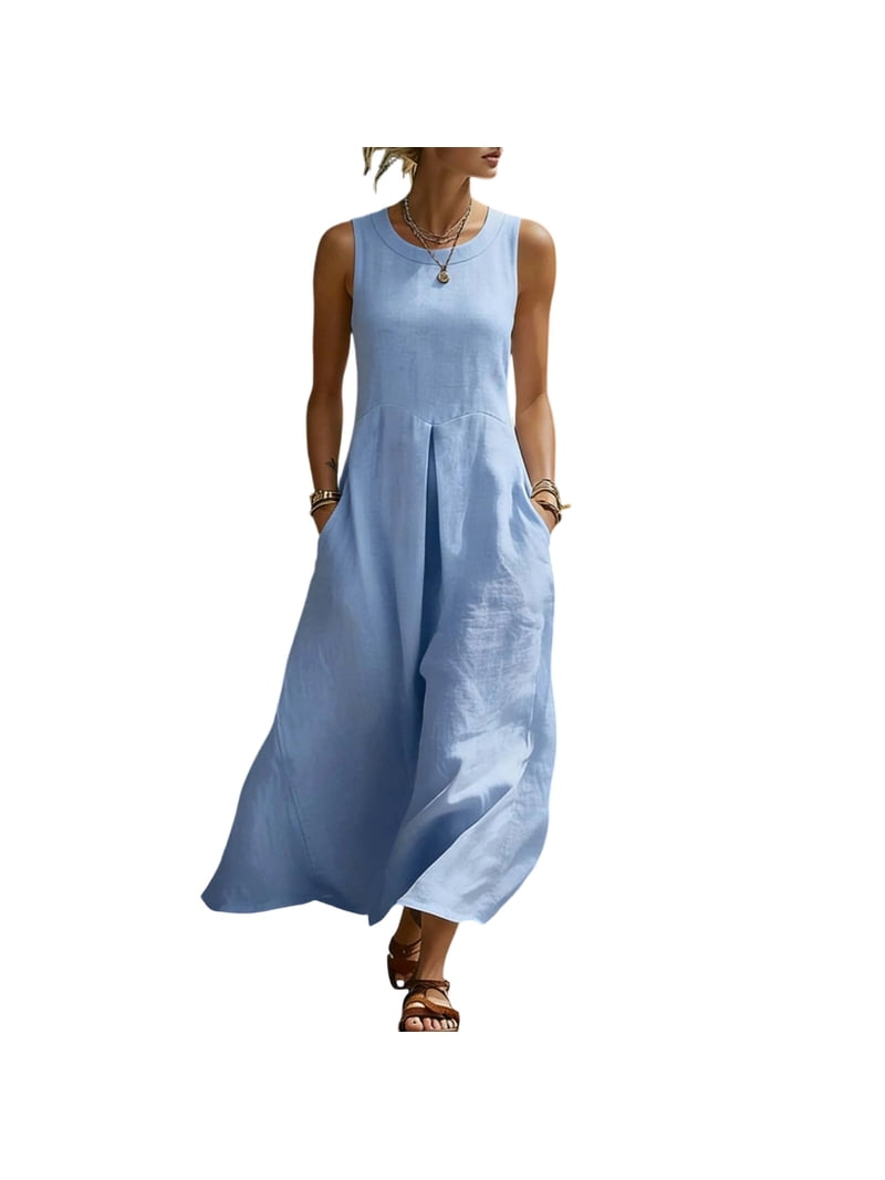 cotton linen blend dresses Women's Dress Sleeveless Loose Casual Maxi Dress with Pockets Long Dresses for Women Homcoming dresses GLITTER FLORAL BALL GOWN Color:Cement Shantung Online Clothing Store. Womens clothing