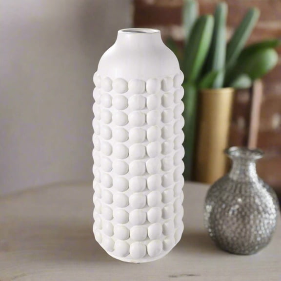 Nessa Round Bubbled Ceramic Vase – Decorative Textured Ceramic Flower Vase for Home Décor, Living Room, Bedroom, Tabletop & Shelf Accent (Size- 5.75"x10.75"H, White)