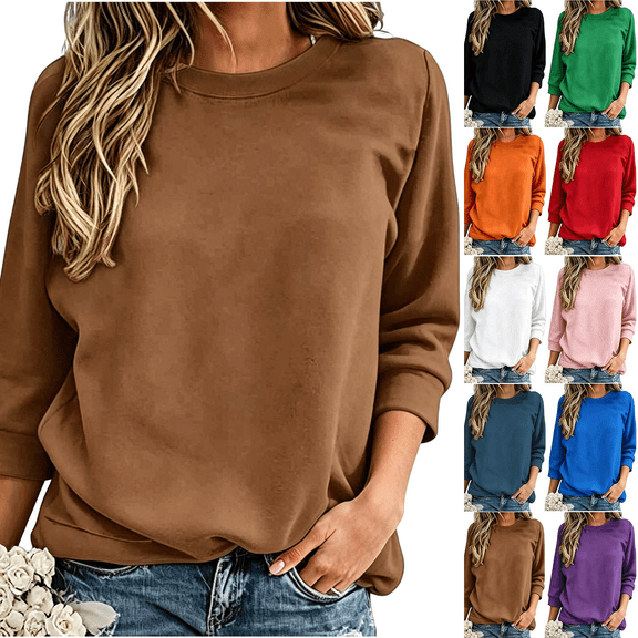 Women's Solid Color Loose Winter Fashionable Casual 3/4 Sleeve Head Round Neck Sweatshirt