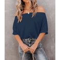 thumbnail image 3 of Camisa REVETRO con hombros descubiertos, cuello ancho, azul marino, talla L, 3 of 4