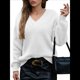 thumbnail image 3 of Suéter de Larga con Cuello en V para Mujer, Suéter Holgado de Punto Grueso de Gran Tamaño. M, 3 of 8