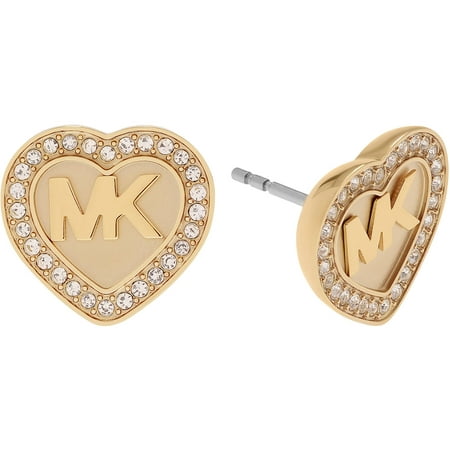 Michael Kors Women's Crystal Gold-Tone Stainless Steel Pave Logo Heart Stud Fashion Earrings