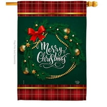 28 x 40 in. Christmas Wreath House Flag with Winter Double-Sided Decorative Vertical Flags Decoration Banner Garden Yard Gift