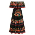 thumbnail image 2 of IBTOM CASTLE Women's Mexican Dress Floral Print Smocked Traditional Wear Off Shoulder Beach Holiday Party Long Maxi Dresses L Black, 2 of 8