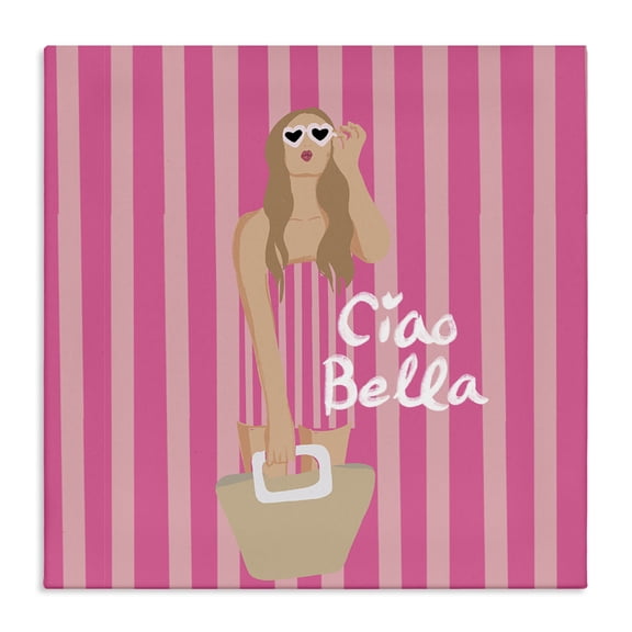 Stupell Industries Contemporary Pink Striped Glam Girl Canvas Art, 17 x 17, by Chen Alyesh