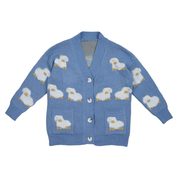 Womens Long Sleeves Open Front Cute Sheep Knitted Sweater Cardigan Coat Outwear with Pockets Button Down Knitwear for Ja