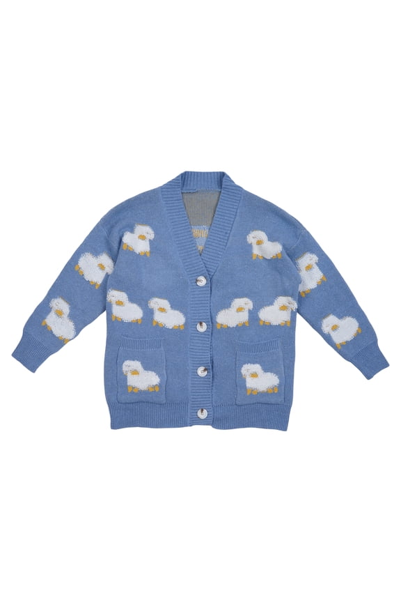 Womens Long Sleeves Open Front Cute Sheep Knitted Sweater Cardigan Coat Outwear with Pockets Button Down Knitwear for Ja