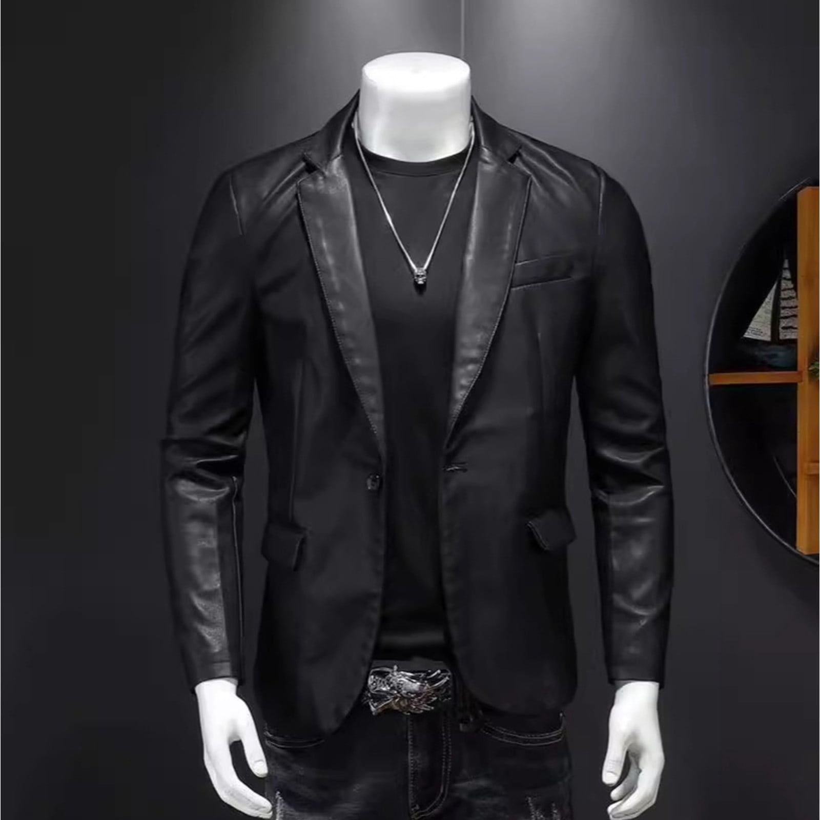 Faux Leather Jackets Men - Casual Button Blazer Coat for Casual Party Black XL