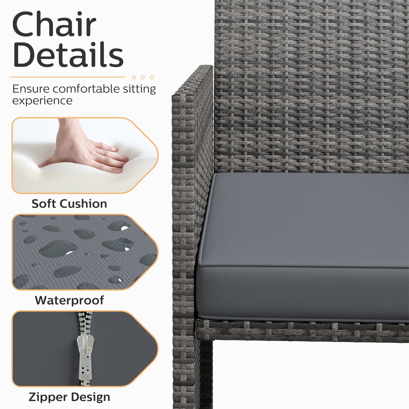 ELPOSUN 4-Piece Rattan Wicker Patio Furniture Set with Cushions and Tempered Glass Tabletop, Patio Conversation sets Gray