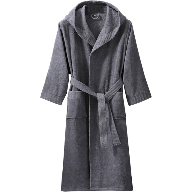 Unisex 100% cotton Terry Cloth Bathrobe with Hood,plush & Absorbent Mid Length Thicken Kimono Shower Spa Robe