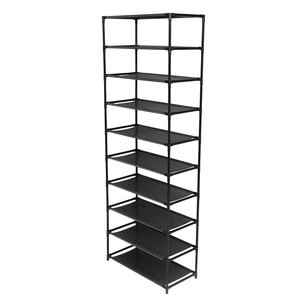 10 Tier Stackable Shoe Rack Storage Shelves,  Stainless Steel Frame Heavy Duty Holds 50 Pairs of Shoes, Easy Assemble, Black