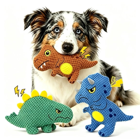 Dog Squeaky Toys for Aggressive Chewers, No Stuffing Dinosaur Puppy Chew Toys for Small Dogs Under 35 lbs, Crinkle Interactive Dog Toys to Keep Them Busy