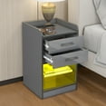 thumbnail image 2 of Seizeen Nightstand with Wireless Charging Station and LED Lights, Modern End Side Table for Bedroom, Storage Cabinet with 2 Drawers and Cabinet, Gray, L0064, 2 of 10