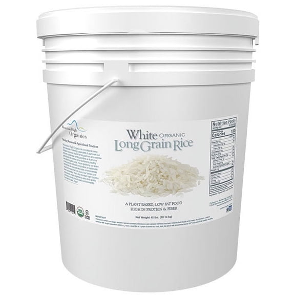 Mountain High Organics Certified Organic White Long Grain Rice 40 lb. Emergency Food Storage Bucket