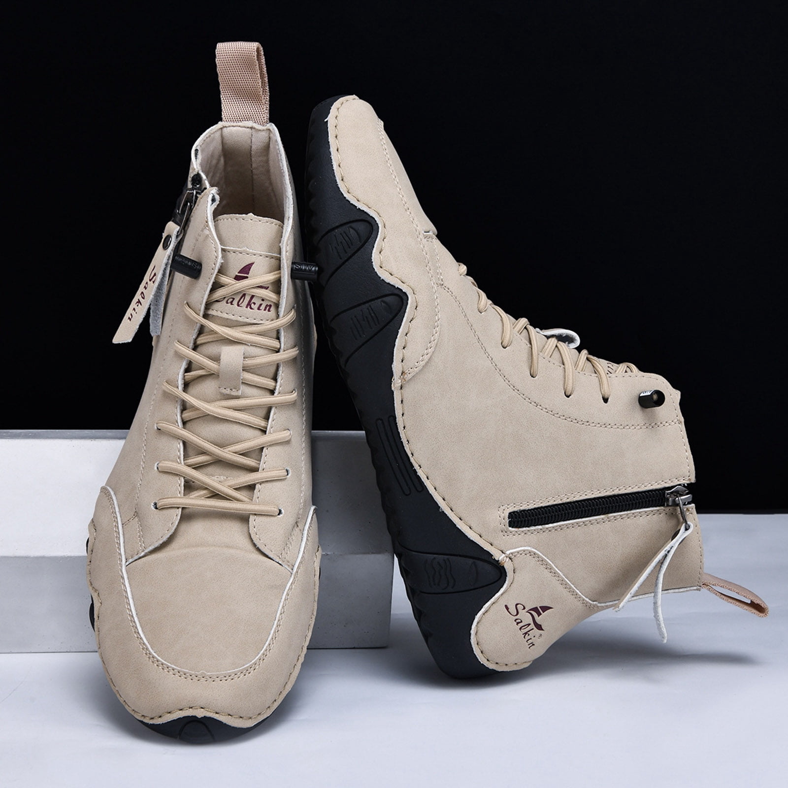 Dakaela Men's Suede Chukka Boots Lightweight Barefoot Walking Shoes High Top Slip on Hiking Sneakers