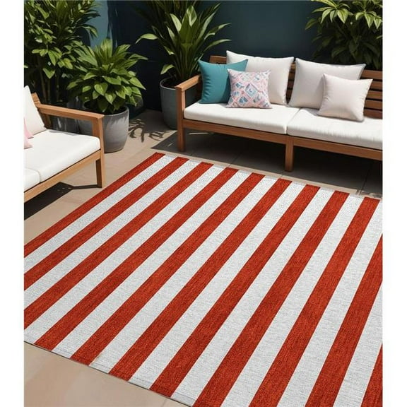 HomeRoots 560931 9 x 12 ft. Red & White Striped Washable Non Skid Indoor Outdoor Rectangle Machine Woven Area Rug
